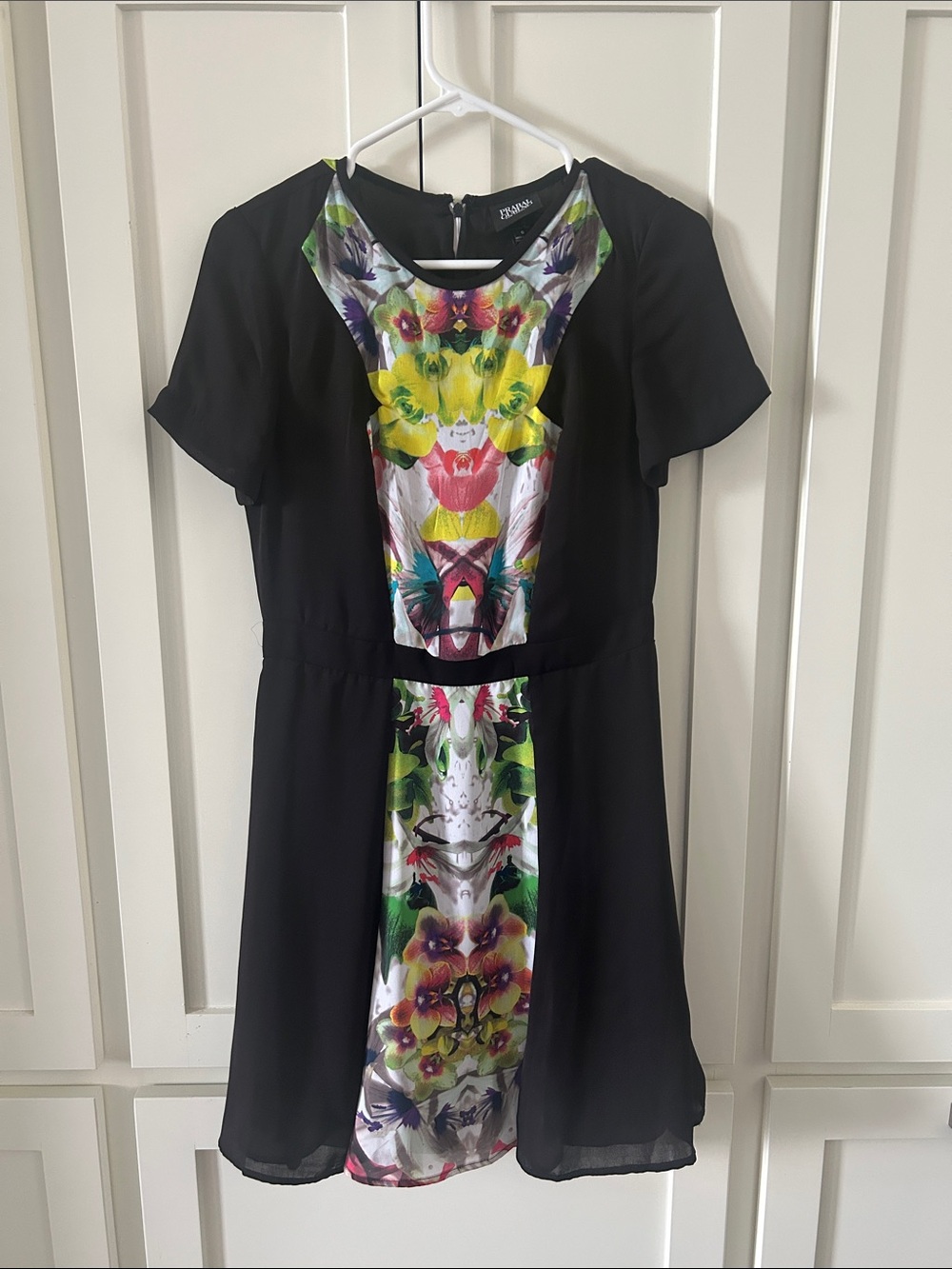 Prabal Gurung for Target Black Mini Dress with Multicolor Floral Panel